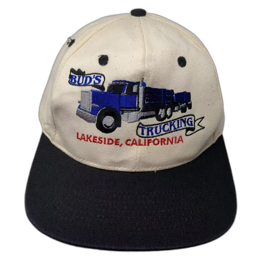 T.I. Snapback Hat Beige Black OS Bud's Trucking Lakeside California Semi Truck